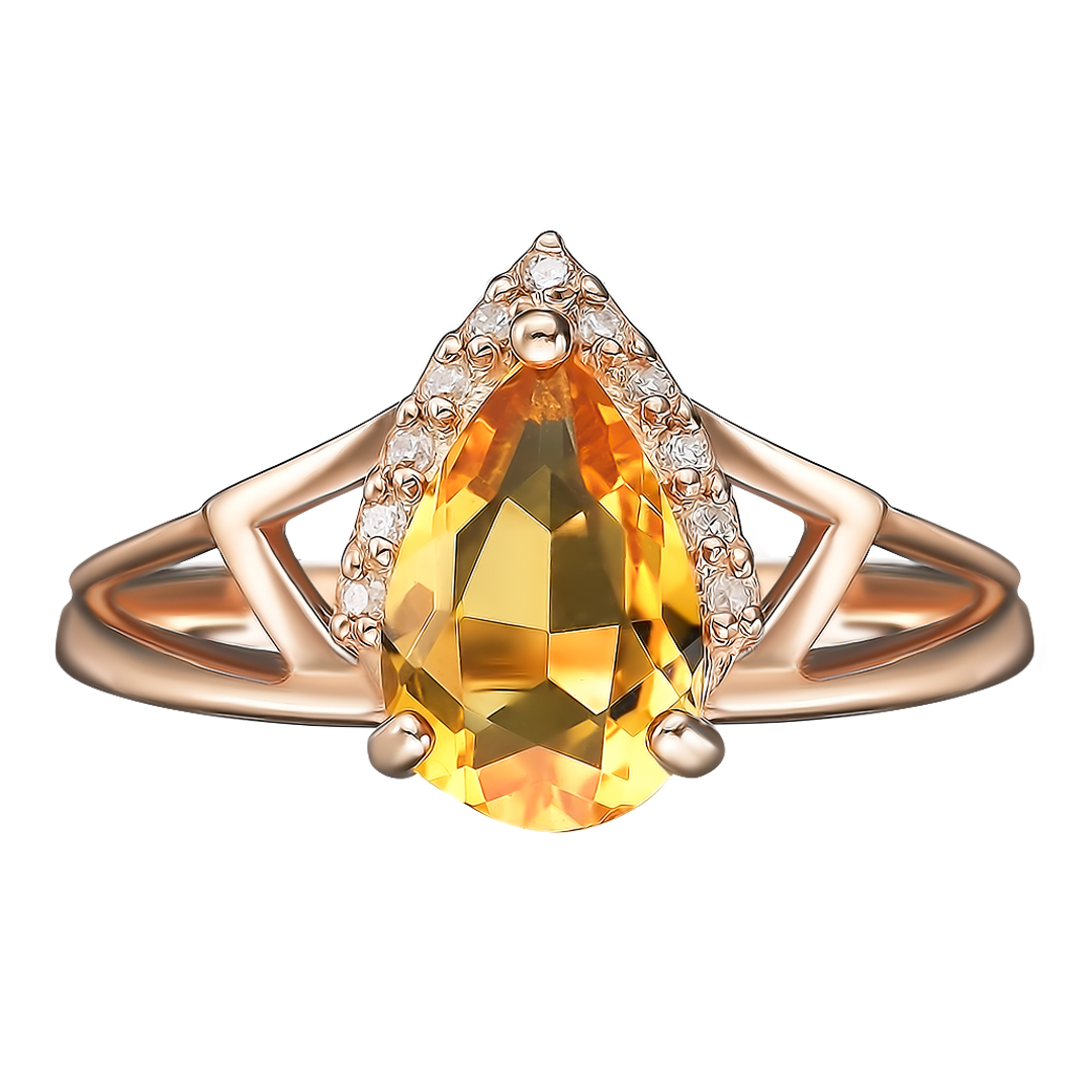Серебряное кольцо 925 пробы; вставки 1 Цитрин; 11 Фианит бесцв.;