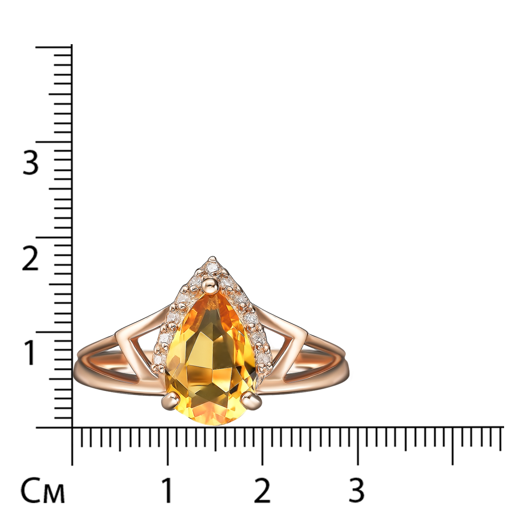 Серебряное кольцо 925 пробы; вставки 1 Цитрин; 11 Фианит бесцв.;