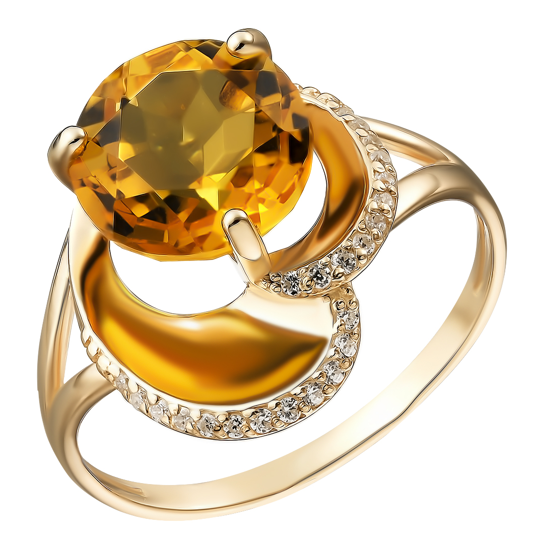 Серебряное кольцо 925 пробы; вставки 1 Цитрин; 23 Фианит бесцв.;