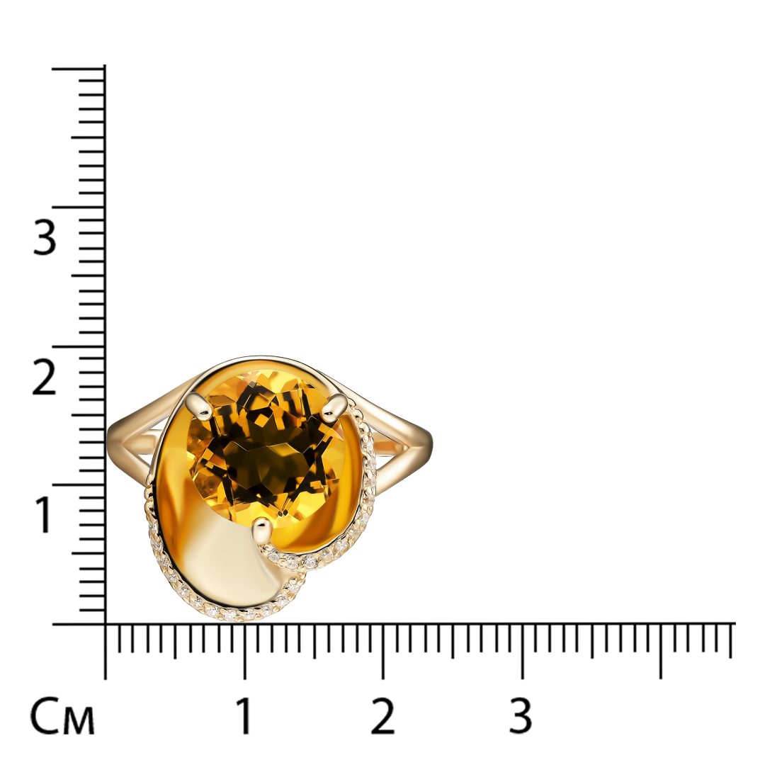 Серебряное кольцо 925 пробы; вставки 1 Цитрин; 23 Фианит бесцв.;