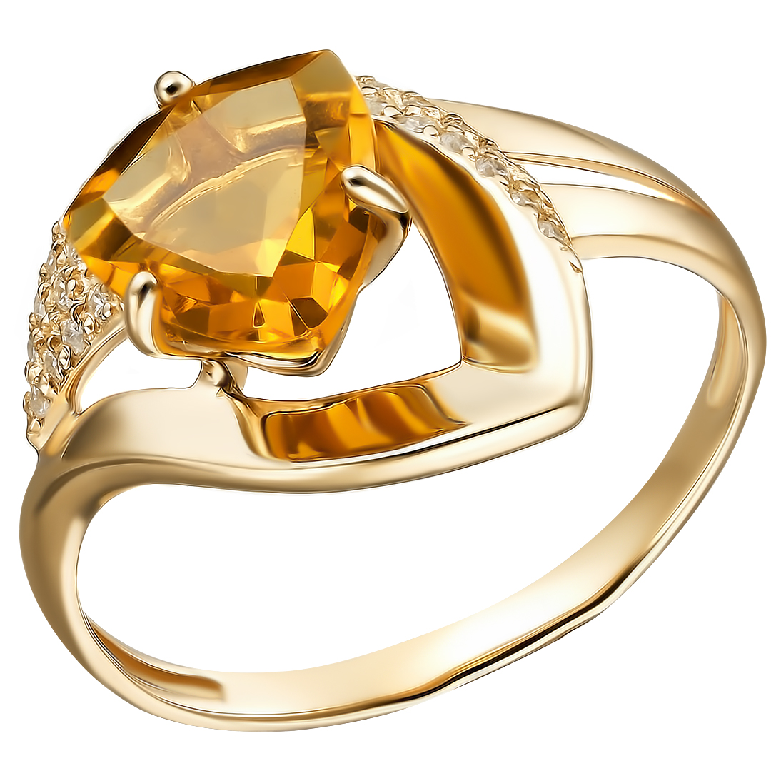 Серебряное кольцо 925 пробы; вставки 1 Цитрин; 34 Фианит бесцв.;
