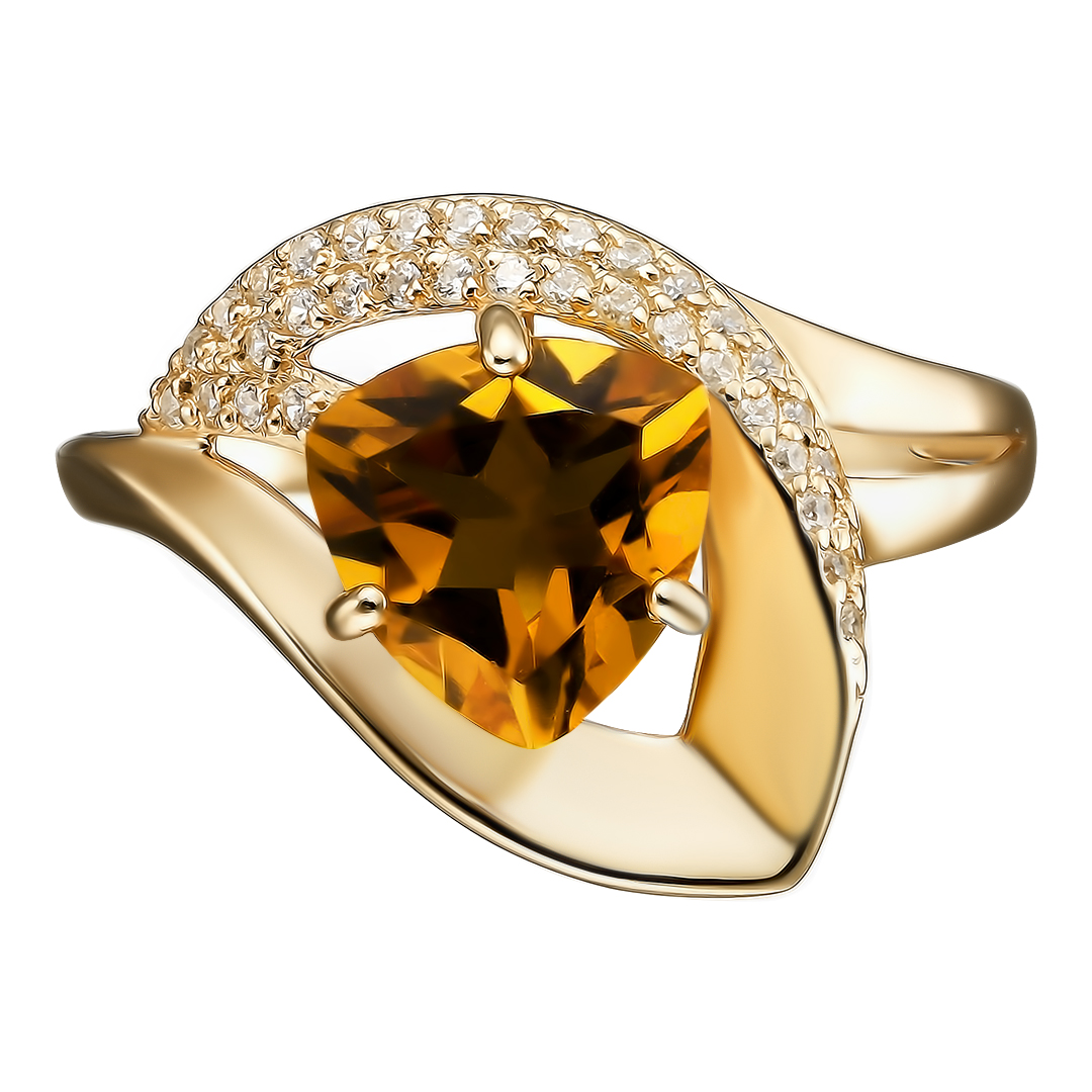 Серебряное кольцо 925 пробы; вставки 1 Цитрин; 34 Фианит бесцв.;