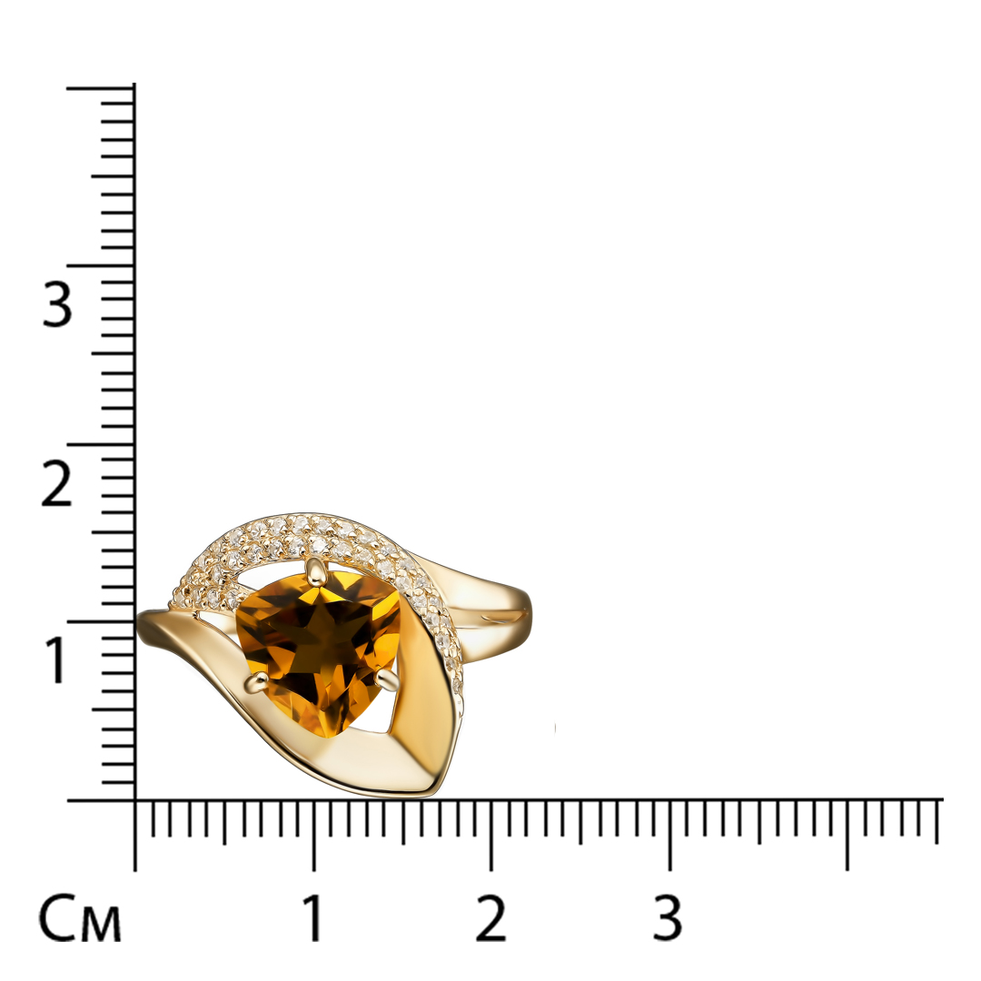 Серебряное кольцо 925 пробы; вставки 1 Цитрин; 34 Фианит бесцв.;