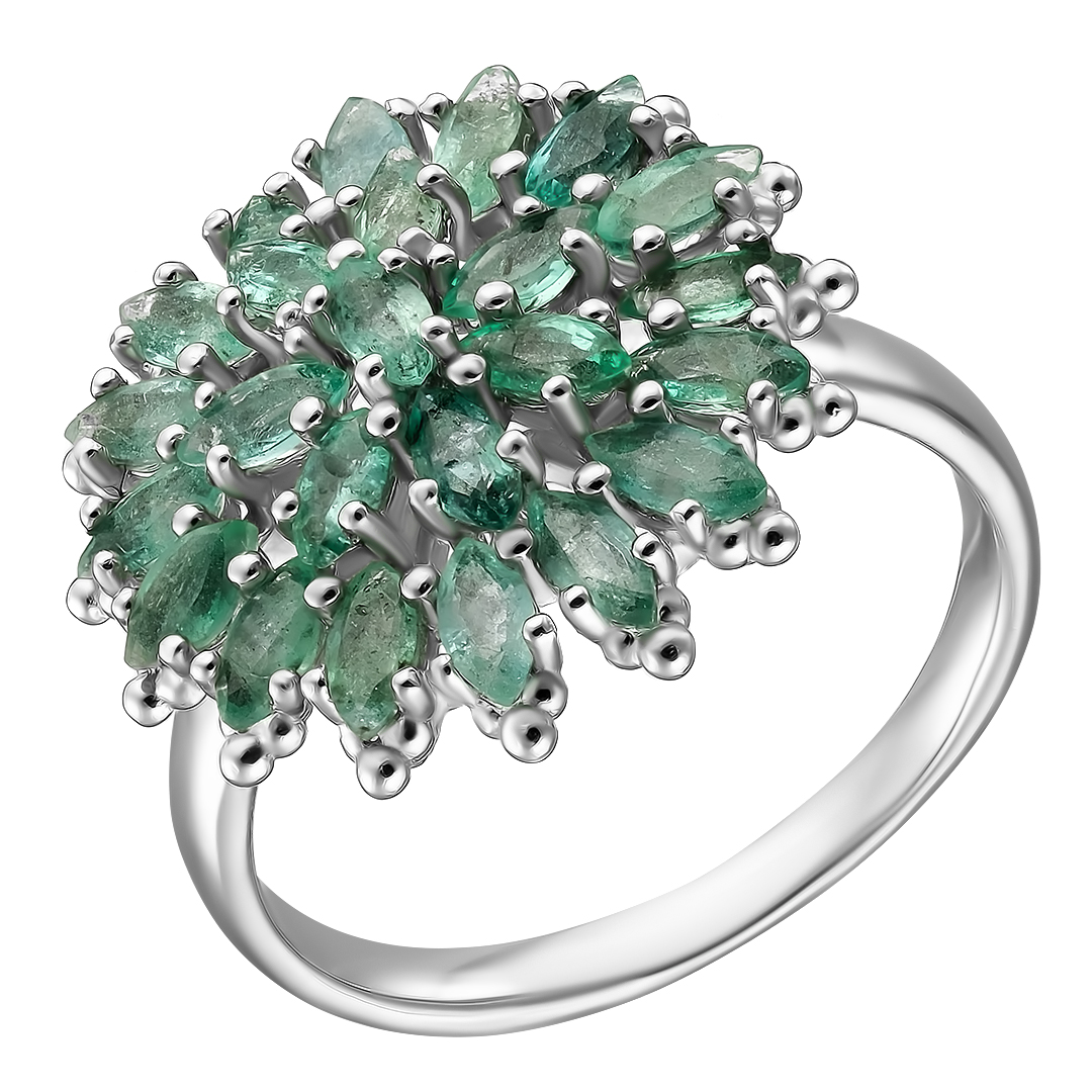Серебряное кольцо 925 пробы; вставки 24 Изумруд (O) 4/3 1,704ct;