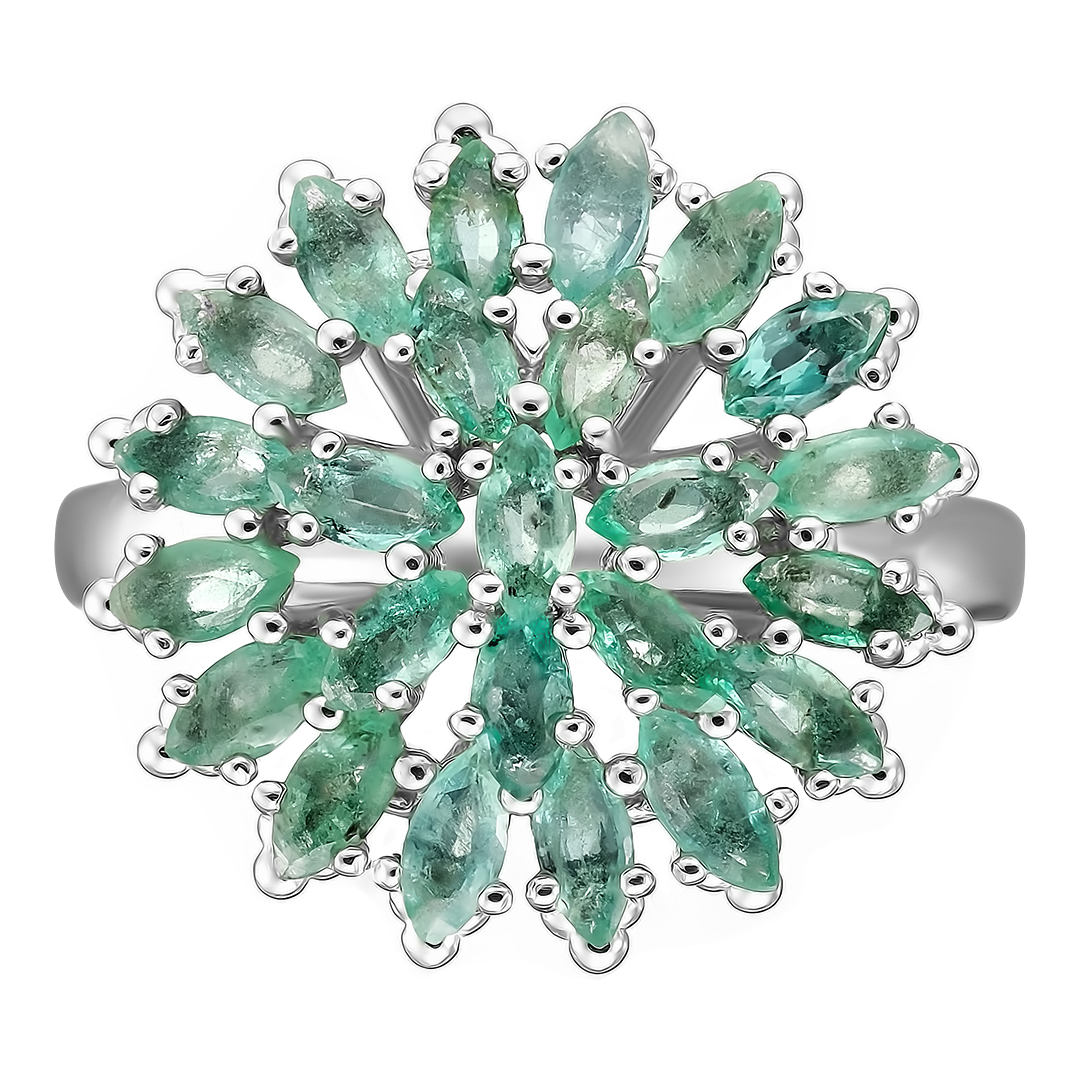 Серебряное кольцо 925 пробы; вставки 24 Изумруд (O) 4/3 1,704ct;