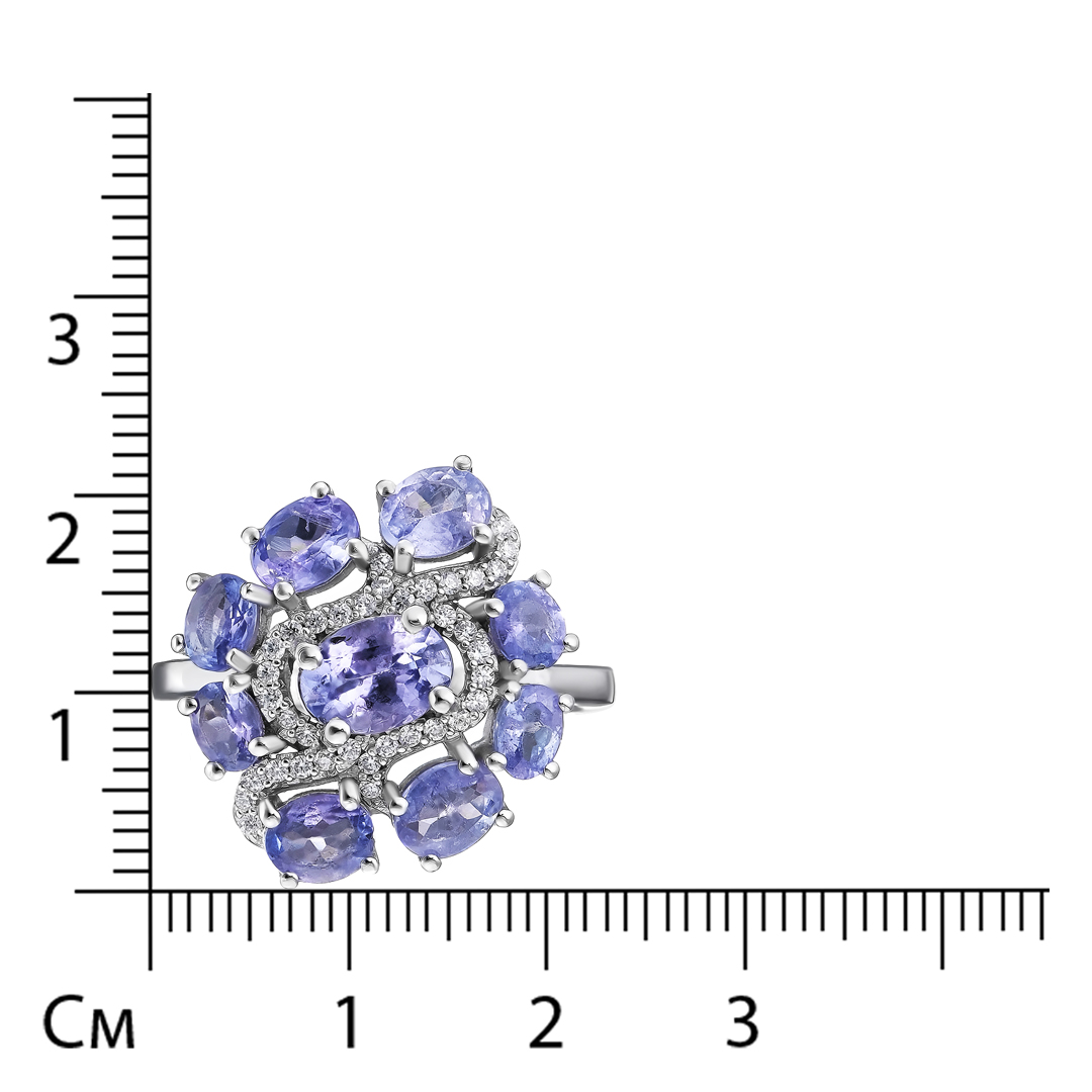 Серебряное кольцо 925 пробы; вставки 9 Танзанит 2,88 ct; 36 Топаз белый 0,29 ct;