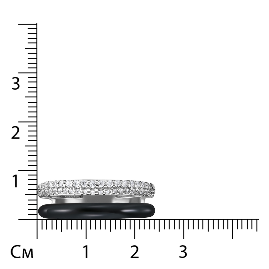 Серебряное кольцо 925 пробы; вставки 64 Фианит бесцв.; Эмаль черная;