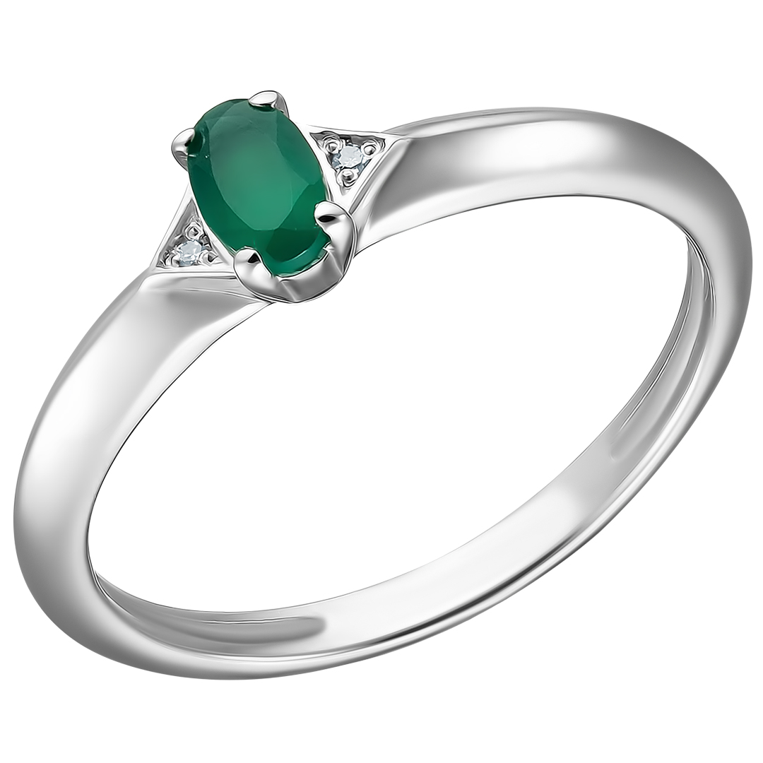 Серебряное кольцо 925 пробы; вставки 2 Бр.Кр-17 0,007 2/3A; 1 Агат зел.;