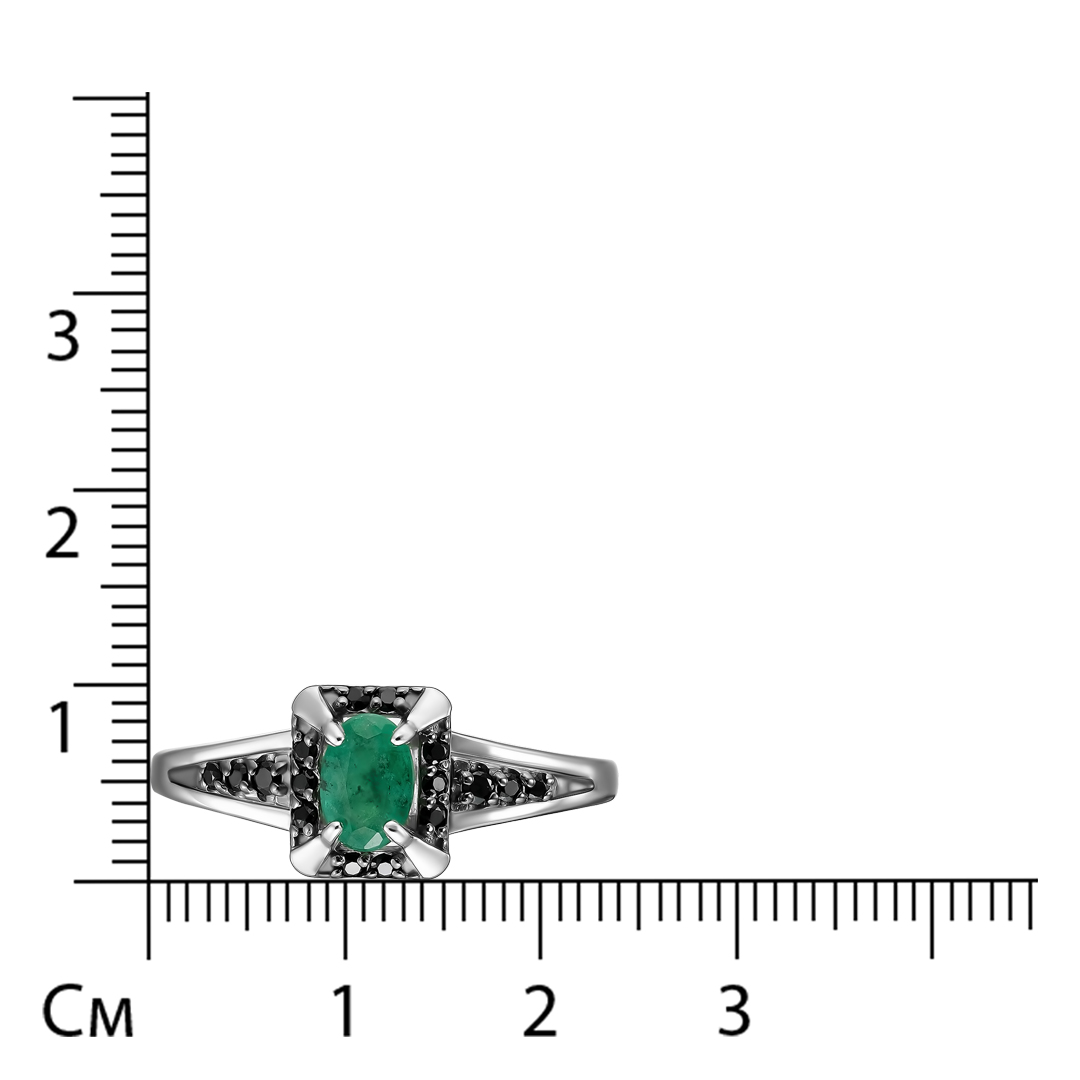 Серебряное кольцо 925 пробы; с чернением; вставки 1 Изумруд 0,442 3/3; 16 Шпинель черн.;