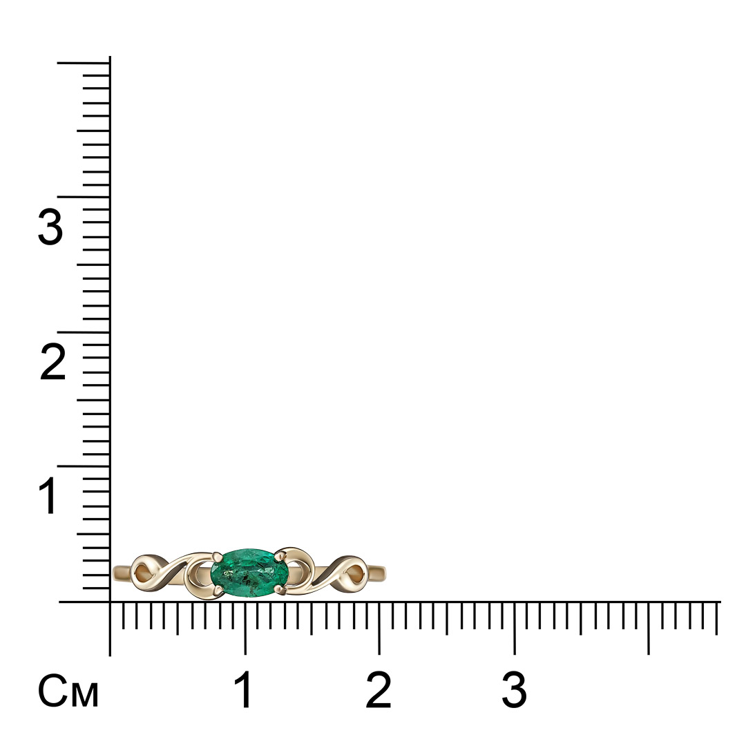 Золотое кольцо 585 пробы; желтое золото; вставки 1 Изумруд (F) 0,206 3/3;