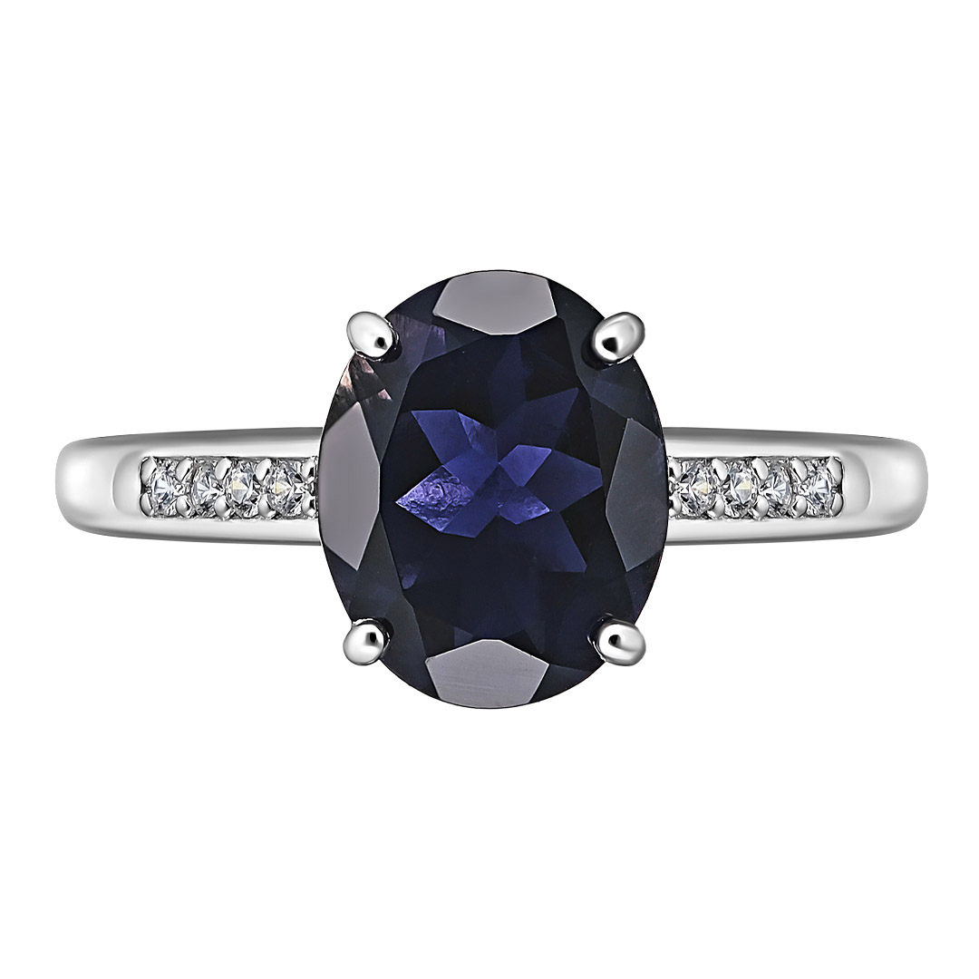 Серебряное кольцо 925 пробы; вставки 1 Иолит; 8 Фианит бесцв.;