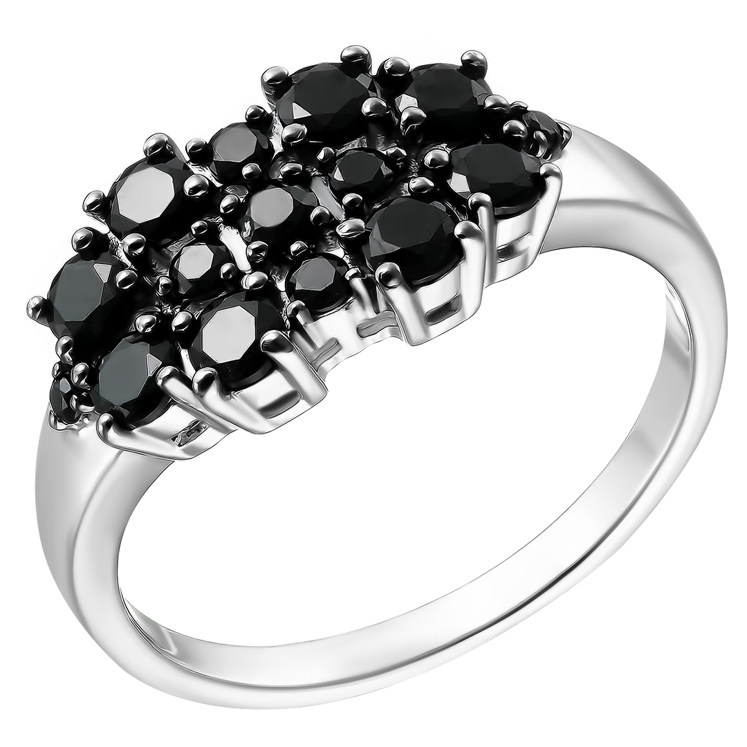 Серебряное кольцо 925 пробы; родий черн.; вставки 15 Шпинель черная;