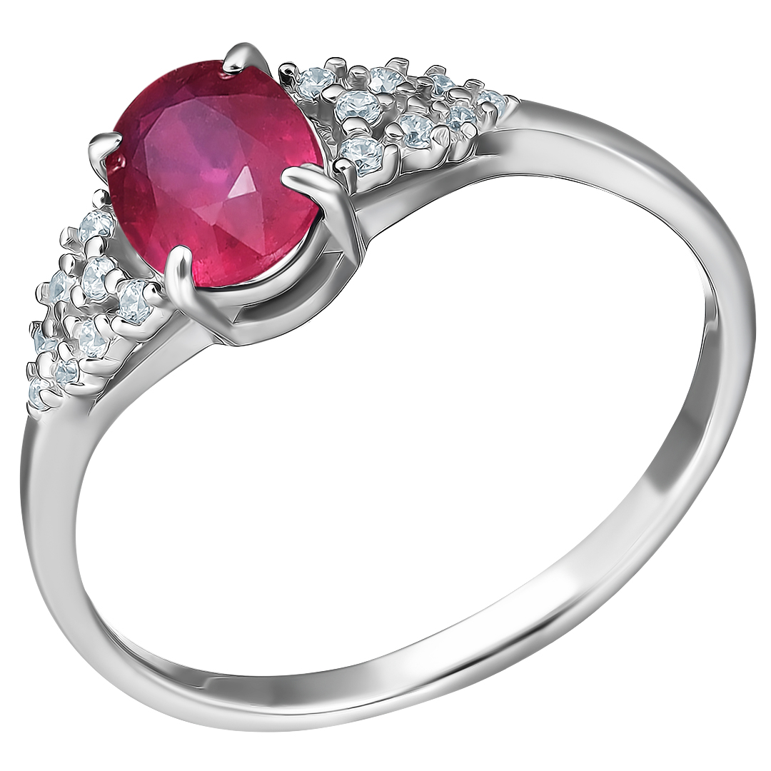 Серебряное кольцо 925 пробы; вставки 1 Рубин 1,61 F/2; 16 Фианит бесцв.;
