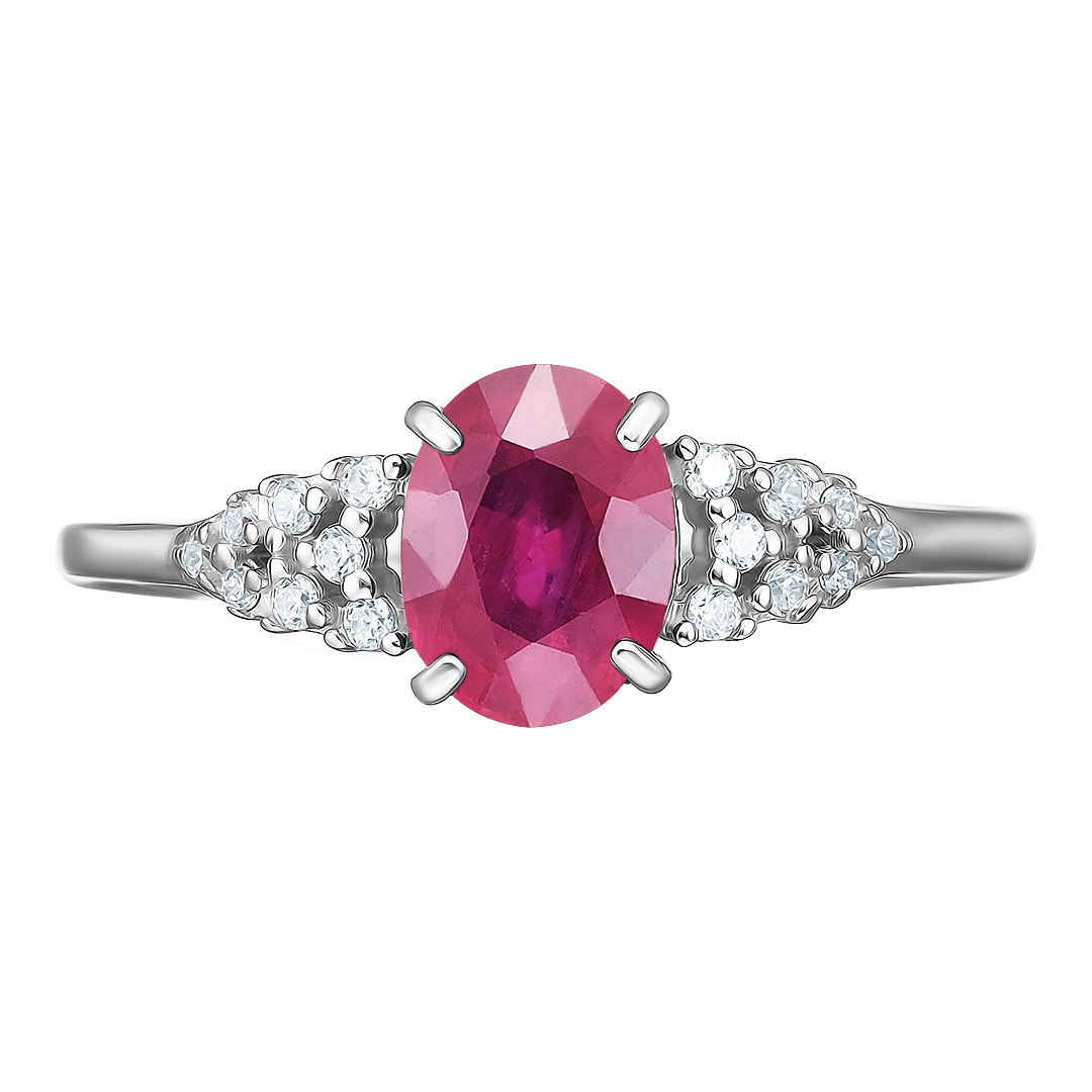 Серебряное кольцо 925 пробы; вставки 1 Рубин 1,61 F/2; 16 Фианит бесцв.;
