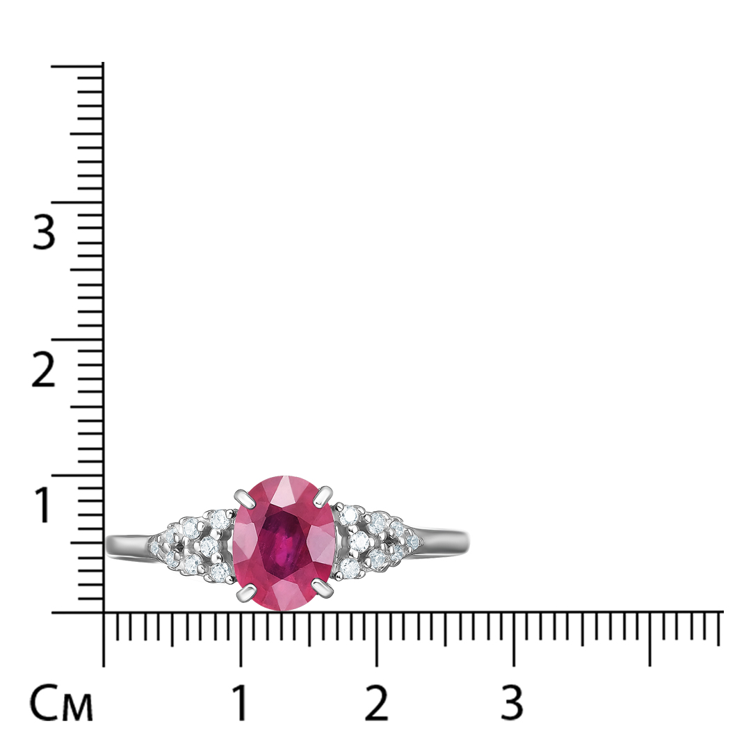 Серебряное кольцо 925 пробы; вставки 1 Рубин 1,61 F/2; 16 Фианит бесцв.;