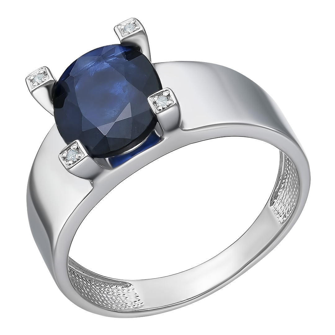 Серебряное кольцо 925 пробы; вставки 1 Сапфир 3,069 U/2; 4 Топаз белый;