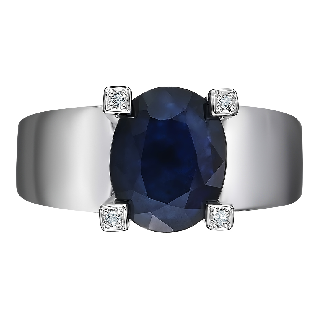 Серебряное кольцо 925 пробы; вставки 1 Сапфир 3,069 U/2; 4 Топаз белый;