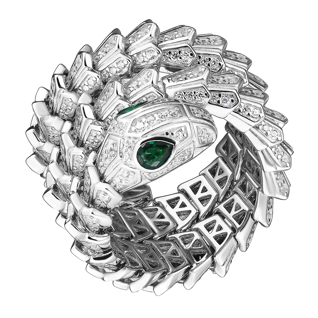 Серебряное кольцо 925 пробы; вставки 2 Нанокристалл зеленый; Россыпь Фианит бесцв.;