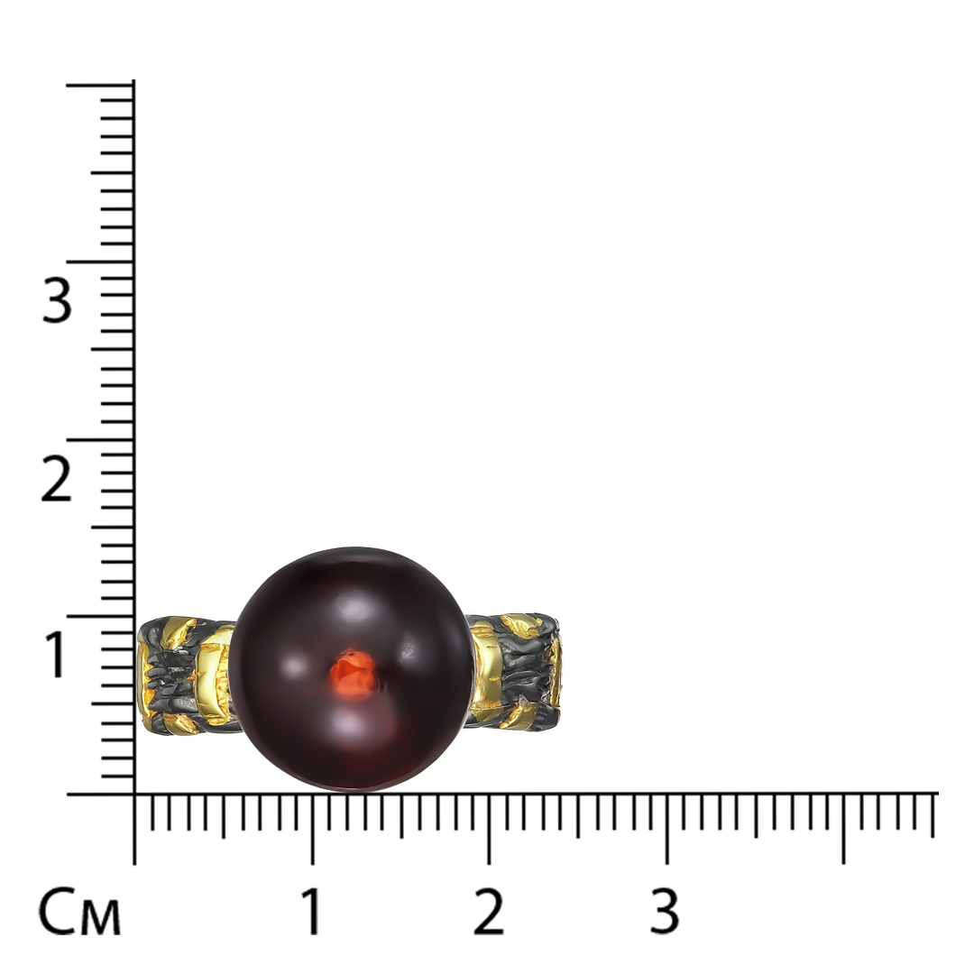 Серебряное кольцо 925 пробы; родий черный; вставки 1 Янтарь;