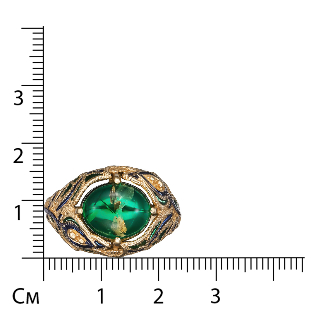 Серебряное кольцо 925 пробы; вставки 1 Янтарь; Эмаль (зел., син.);