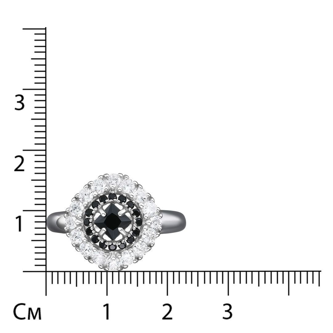 Серебряное кольцо 925 пробы; вставки 1 Шпинель черн.; 16 Фианит бесцв.; 16 Фианит черн.;