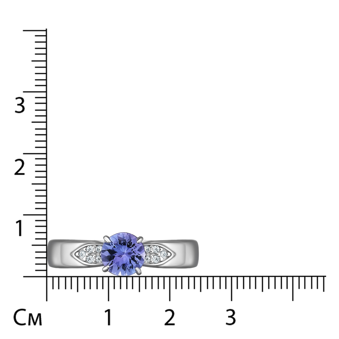 Серебряное кольцо 925 пробы; вставки 1 Танзанит; 10 Фианит бесцв.;