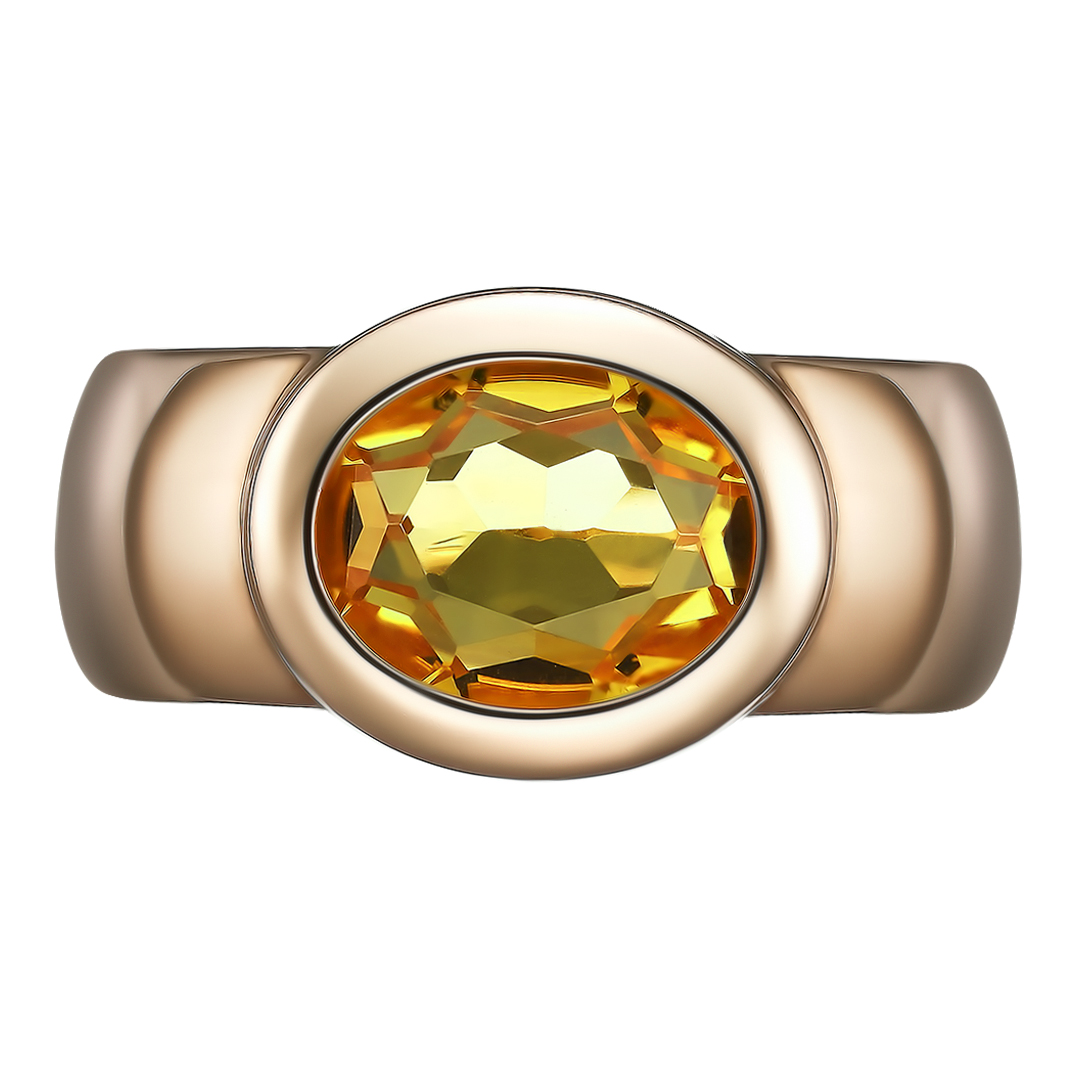 Серебряное кольцо 925 пробы; вставки 1 Цитрин; 14 Фианит бесцв.;