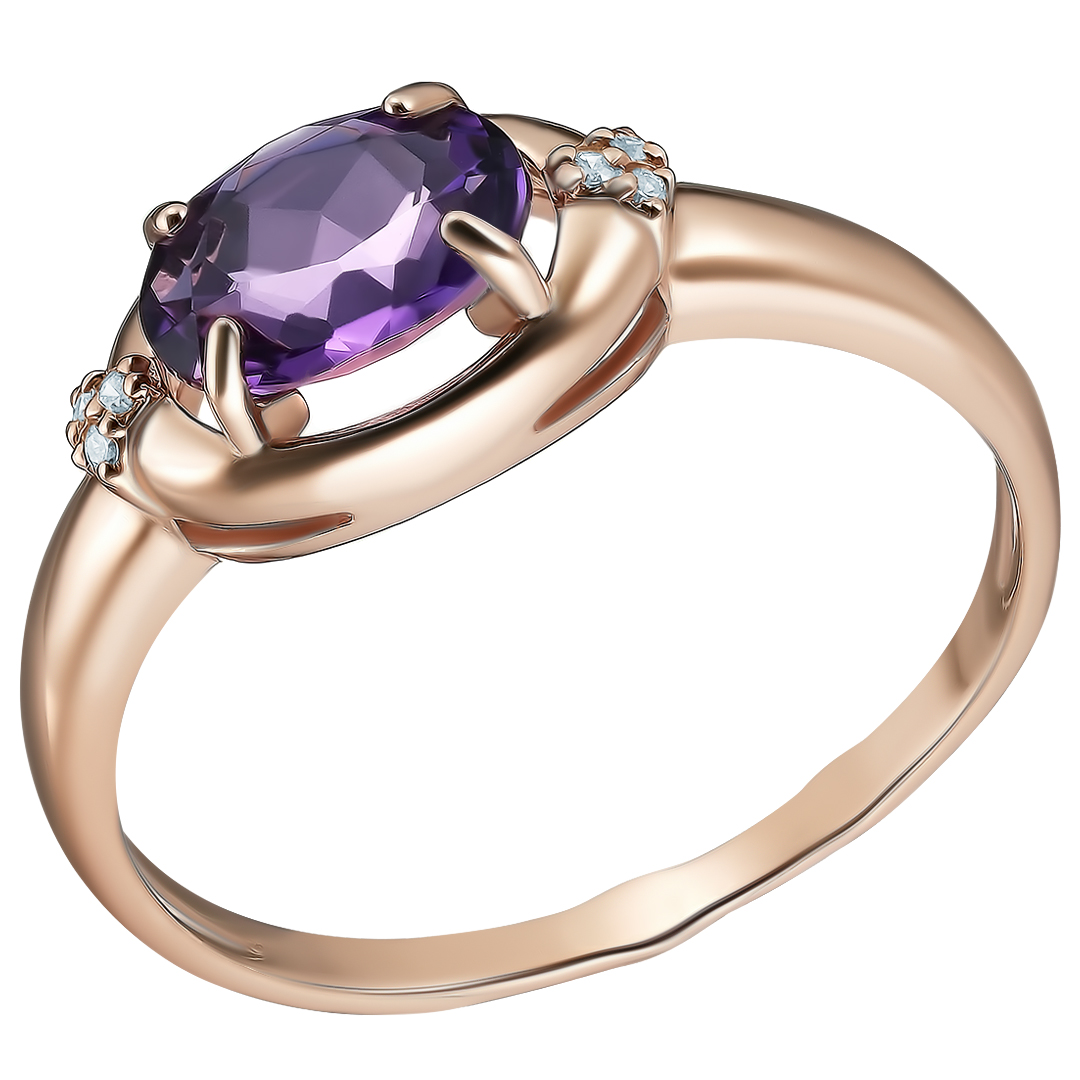 Серебряное кольцо 925 пробы; вставки 1 Аметист; 6 Фианит бесцв.;