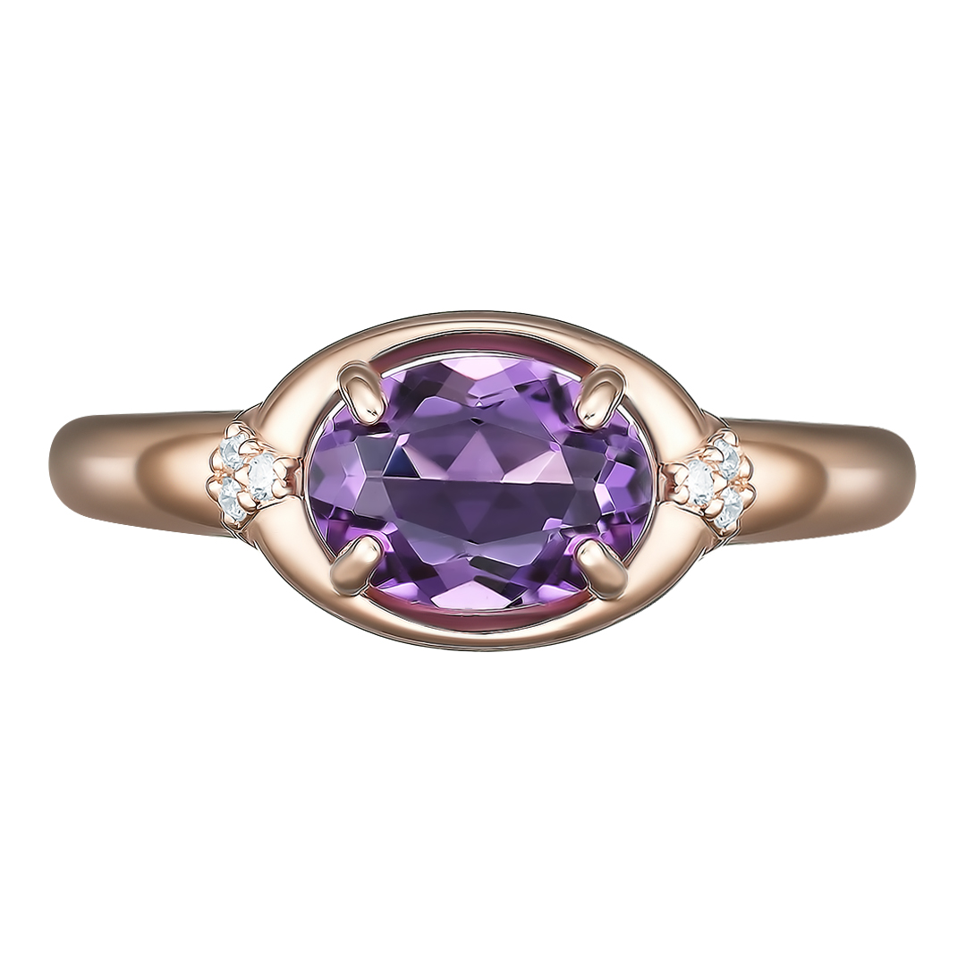 Серебряное кольцо 925 пробы; вставки 1 Аметист; 6 Фианит бесцв.;