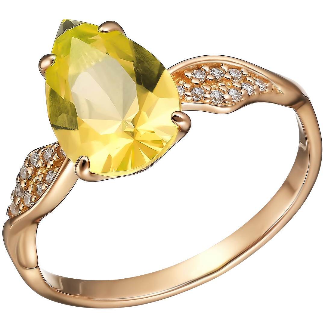 Серебряное кольцо 925 пробы; вставки 1 Цитрин; 18 Фианит бесцв.;