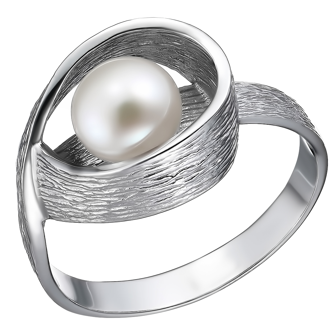 Серебряное кольцо 925 пробы; вставки 1 Жемчуг культ.белый;