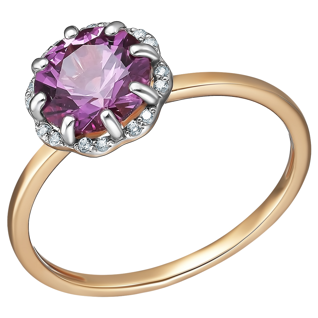 Серебряное кольцо 925 пробы; вставки 1 Александрит Гт.; 16 Фианит бесцв.;