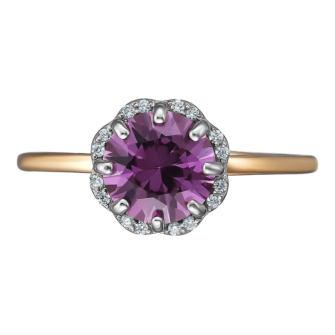 Серебряное кольцо 925 пробы; вставки 1 Александрит Гт.; 16 Фианит бесцв.;