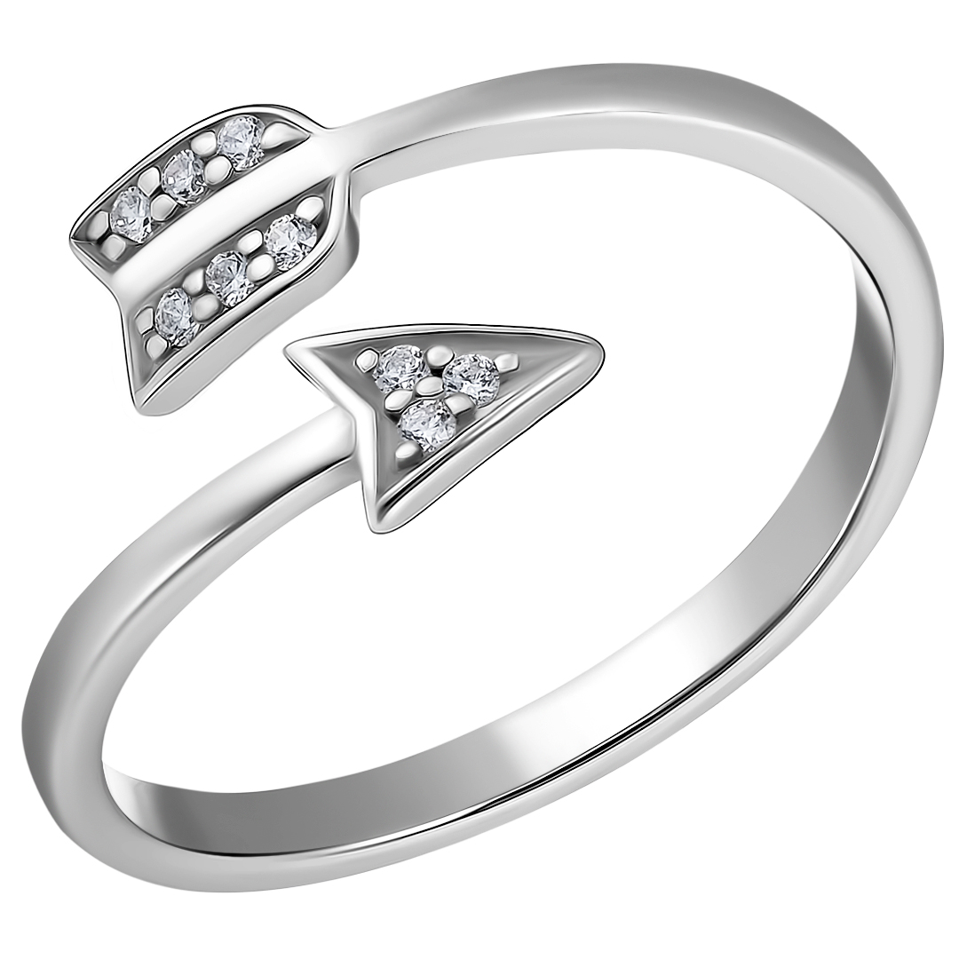 Серебряное незамкнутое кольцо на фалангу с фианитами "Стрела"