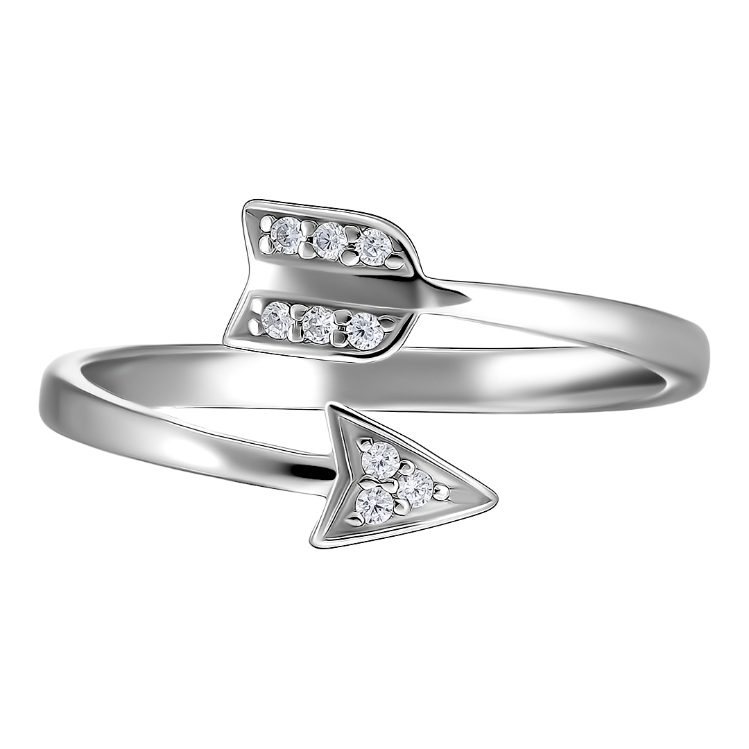 Серебряное незамкнутое кольцо на фалангу с фианитами "Стрела"