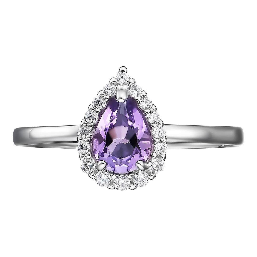 Серебряное кольцо 925 пробы; вставки 1 Аметист; 16 Фианит бесцв.;