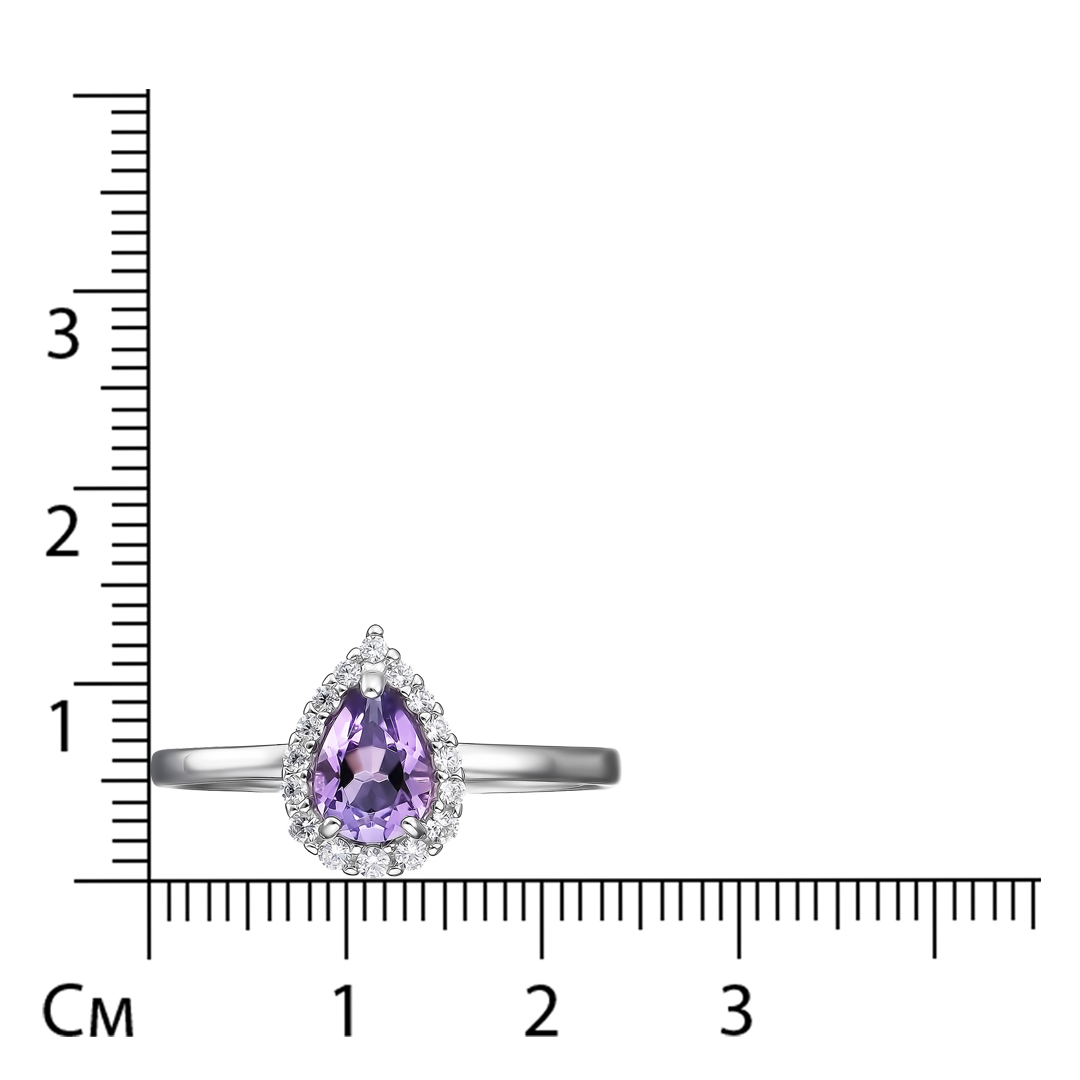 Серебряное кольцо 925 пробы; вставки 1 Аметист; 16 Фианит бесцв.;