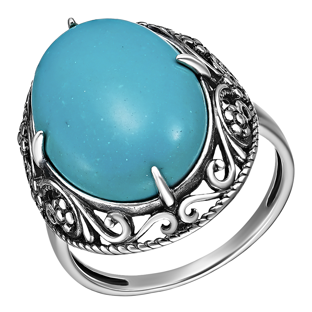 Серебряное кольцо 925 пробы; оксидирование; вставки 1 Бирюза;