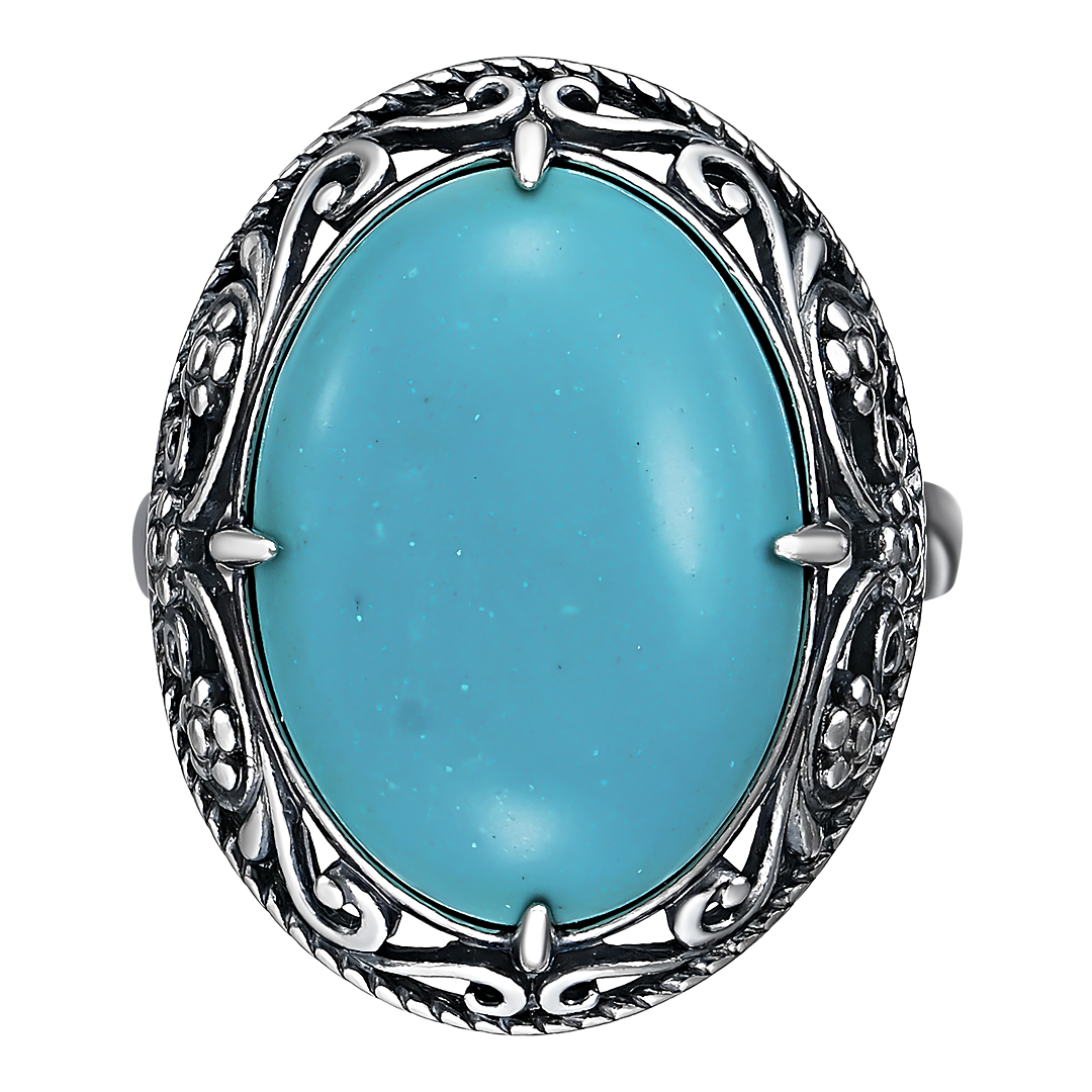 Серебряное кольцо 925 пробы; оксидирование; вставки 1 Бирюза;