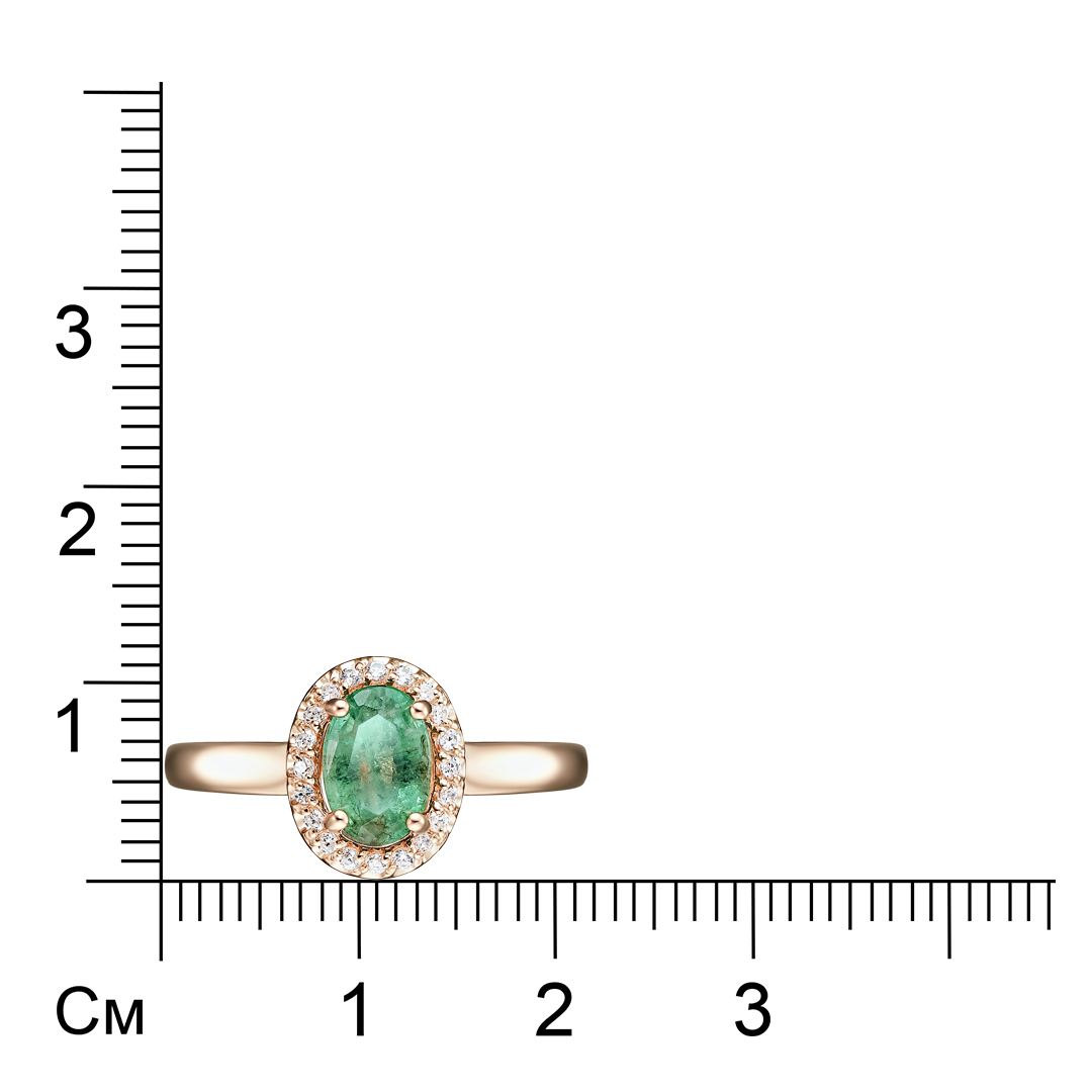 Серебряное кольцо 925 пробы; вставки 1 Изумруд нат. (О) 5/Г3 0,756; 20 Фианит бесцв.;