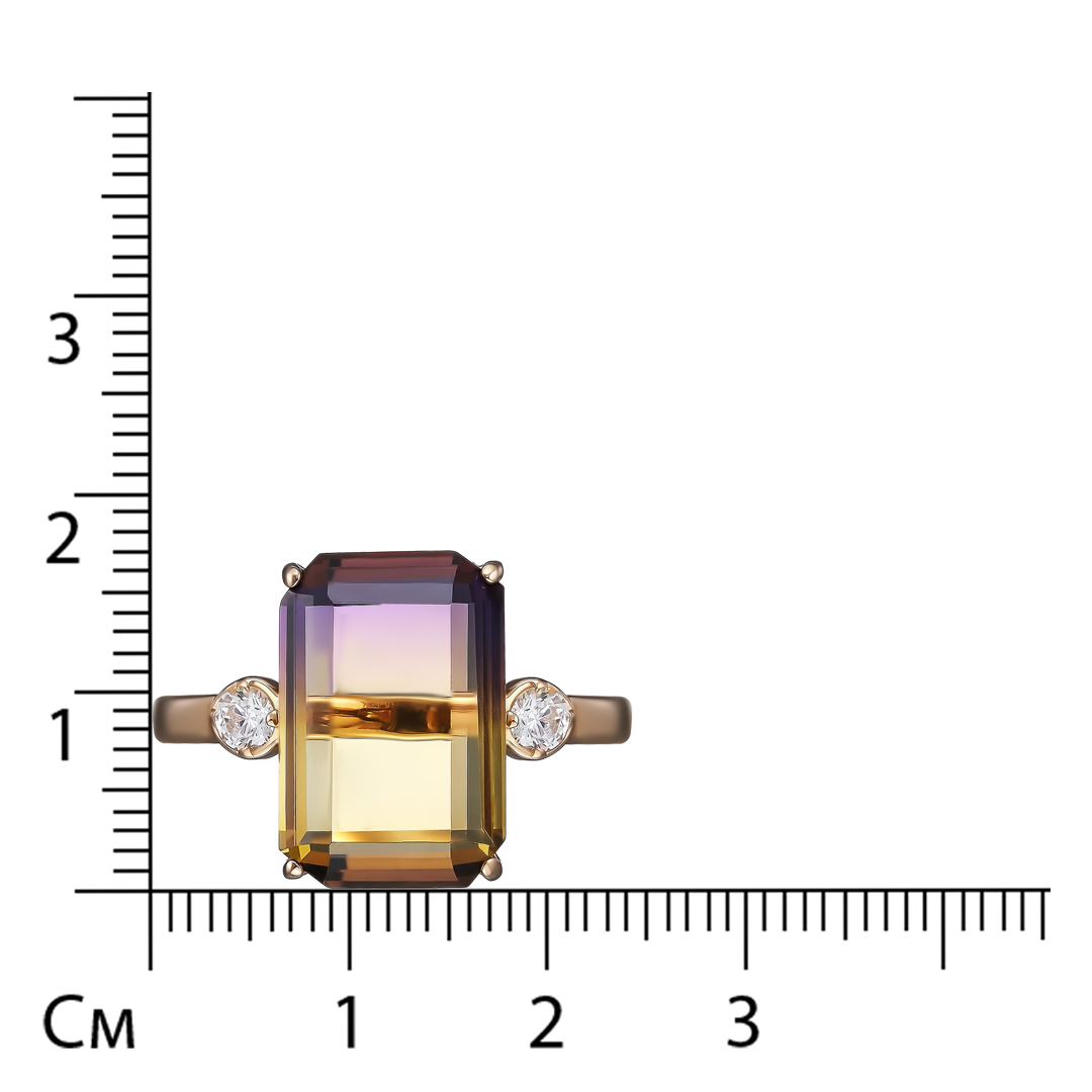 Серебряное кольцо 925 пробы; вставки 1 Аметрин; 2 Фианит бесцв.;