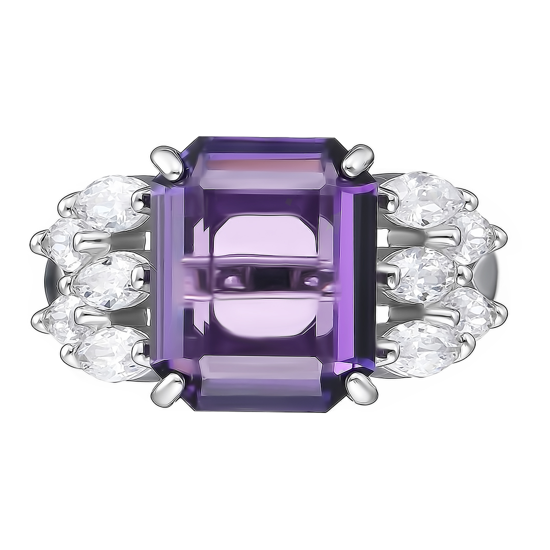 Серебряное кольцо 925 пробы; вставки 1 Аметист; 10 Фианит бесцв.;