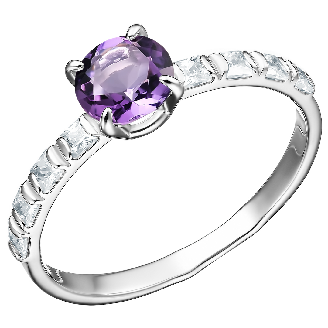 Серебряное кольцо 925 пробы; вставки 1 Аметист; 8 Фианит бесцв.;