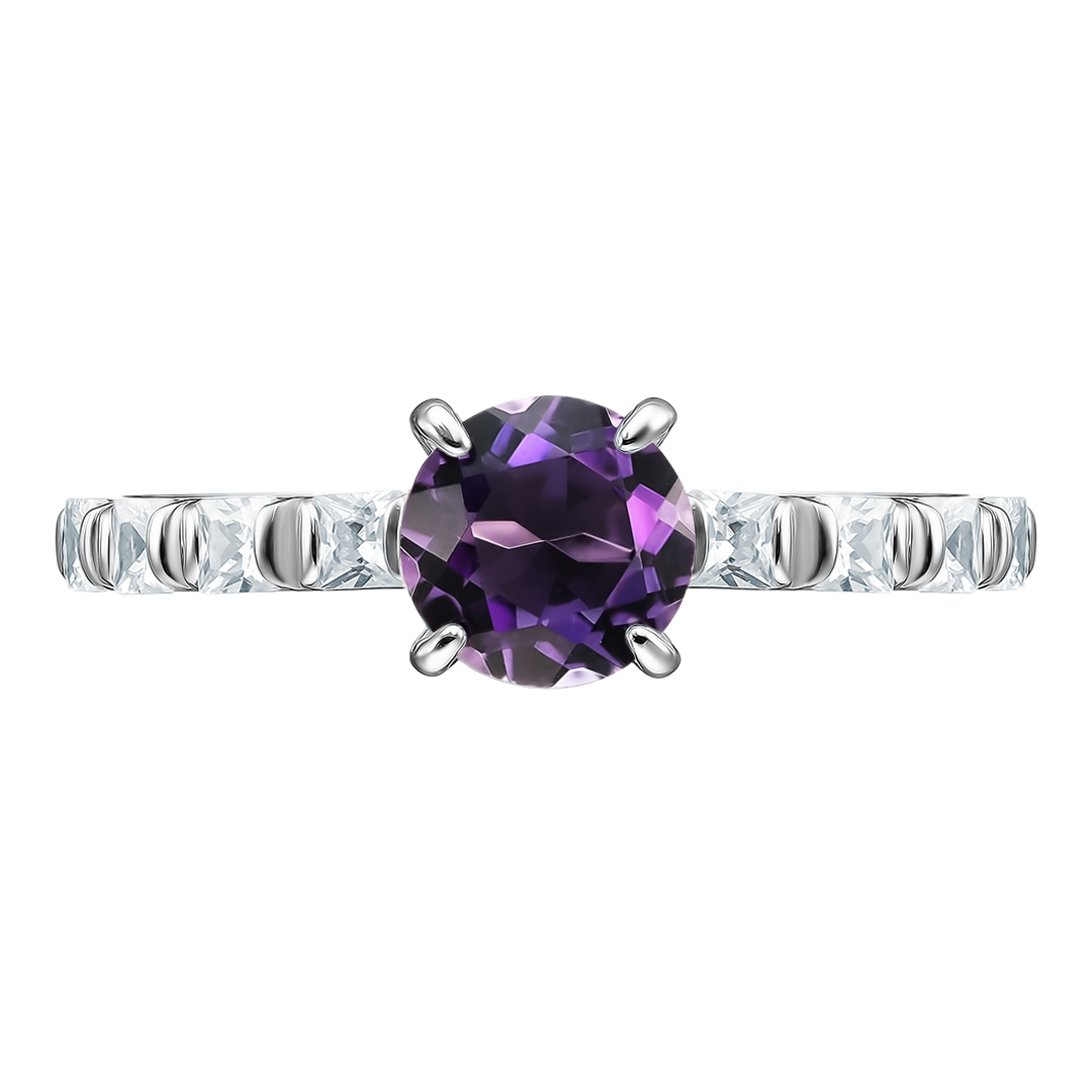 Серебряное кольцо 925 пробы; вставки 1 Аметист; 8 Фианит бесцв.;