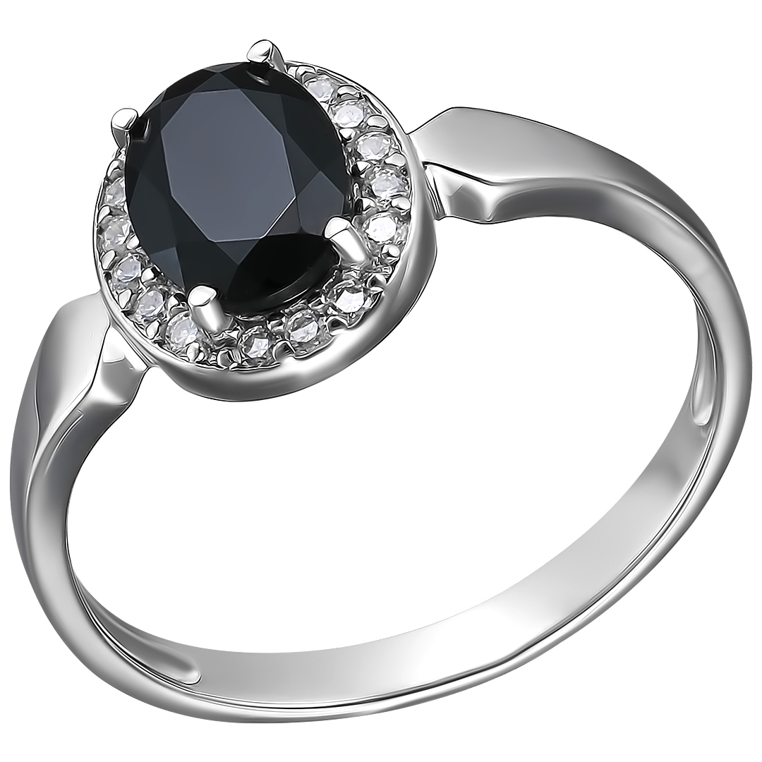 Серебряное кольцо 925 пробы; вставки 1 Турмалин черный; 16 Фианит бесцв.;