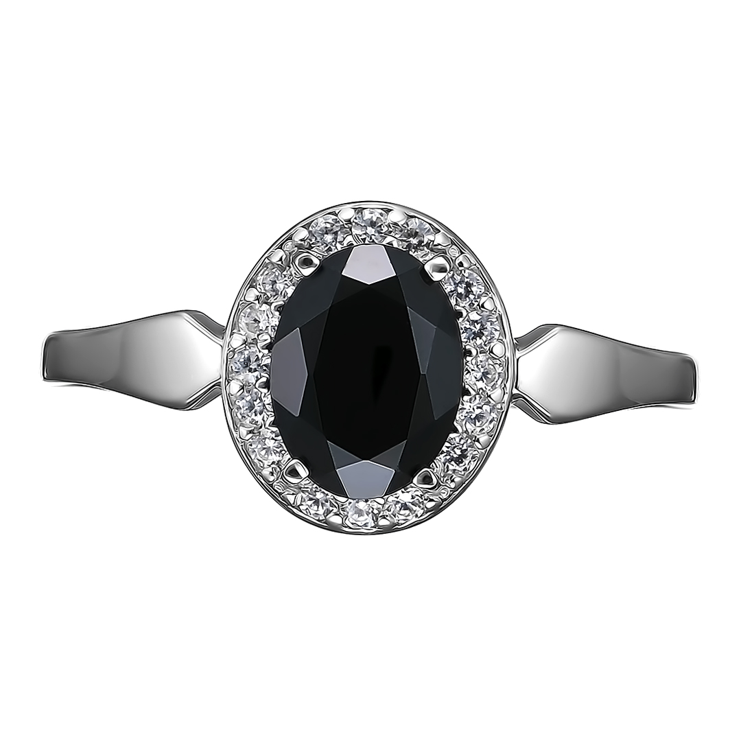 Серебряное кольцо 925 пробы; вставки 1 Турмалин черный; 16 Фианит бесцв.;
