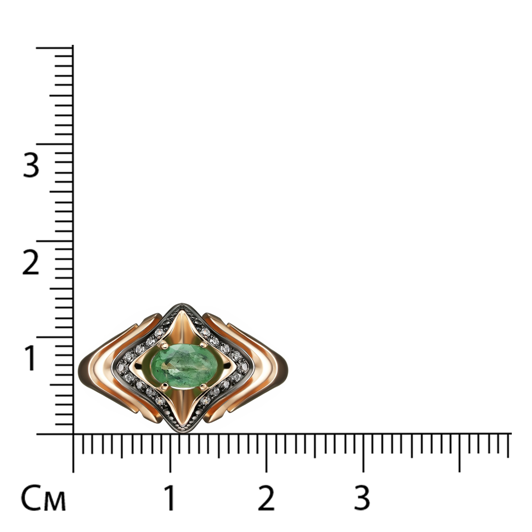 Серебряное кольцо 925 пробы; родий черный; вставки 1 Изумруд нат. (О) 5/Г3 0,449; 18 Фианит бесцв.;
