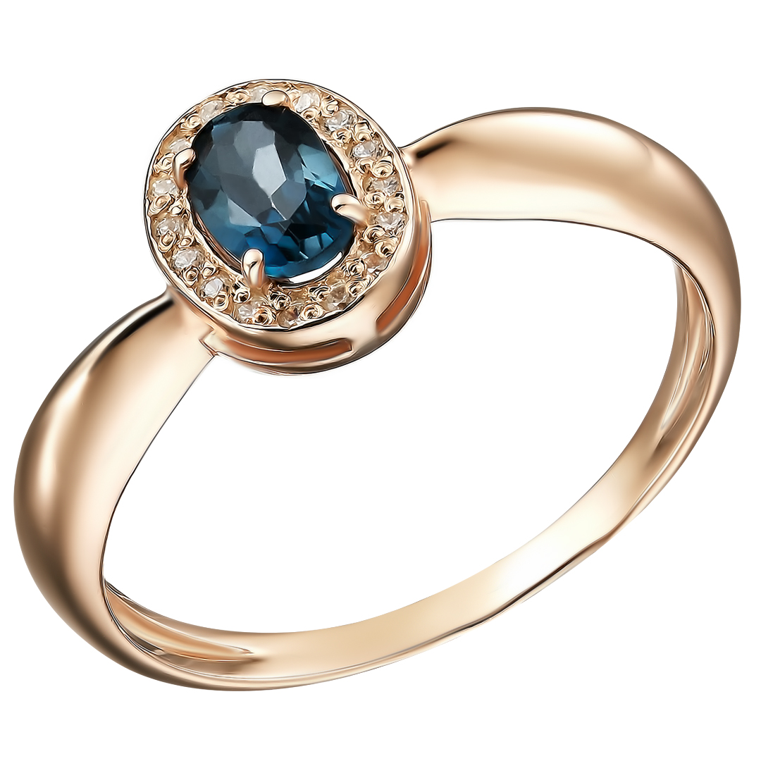 Серебряное кольцо 925 пробы; вставки 1 Топаз Лондон; 16 Фианит бесцв.;