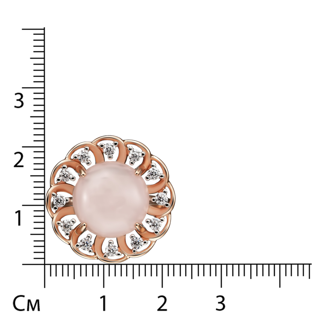 Серебряное кольцо 925 пробы; вставки1 Кварц розовый; 12 Фианит бесцв.;