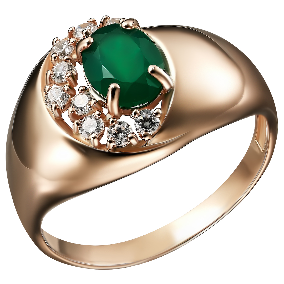 Серебряное кольцо 925 пробы; вставки 1 Хризопраз; 9 Фианит бесцв.;